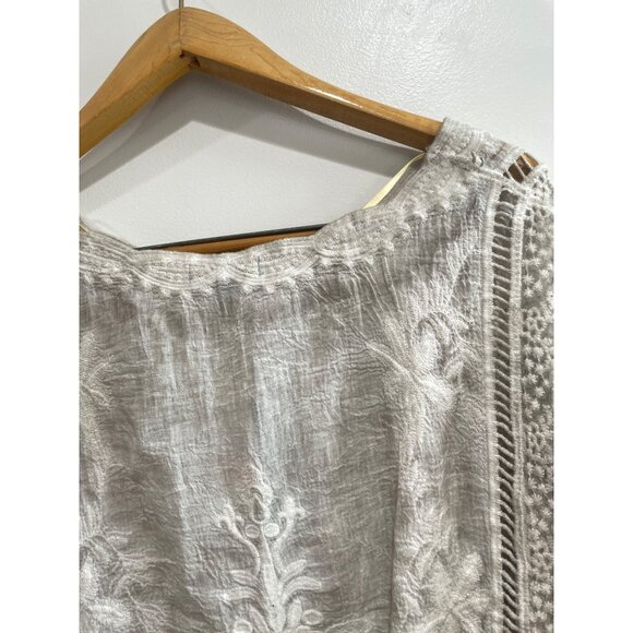 Democracy Mineral Wash Butterfly Sleeve Blouse Womens S Tan Sheer Embroidered - Picture 7 of 7